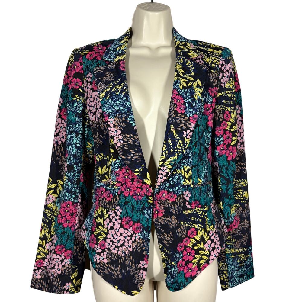 Bisou Bisou Floral Tuxedo Blazer Hi Low Bright Print Career Artcore - M
